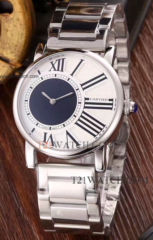 CARTIER Stainless Steel Roman Dial Copy Watch Man Size
